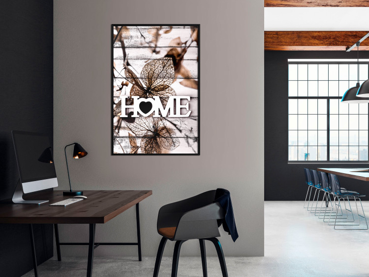 Poster Living Home - autumn composition with a white inscription and flowers in the background 118287 additionalImage 6