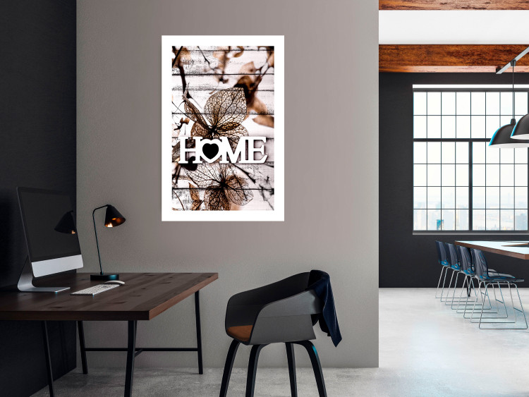 Poster Living Home - autumn composition with a white inscription and flowers in the background 118287 additionalImage 4