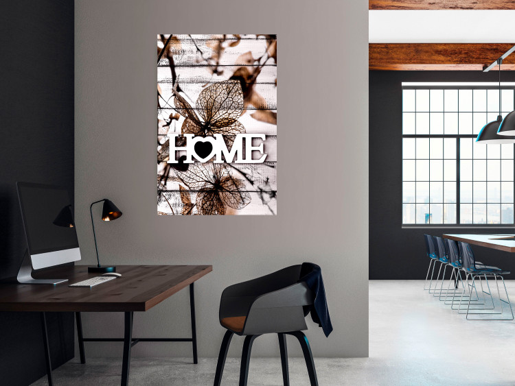 Poster Living Home - autumn composition with a white inscription and flowers in the background 118287 additionalImage 27