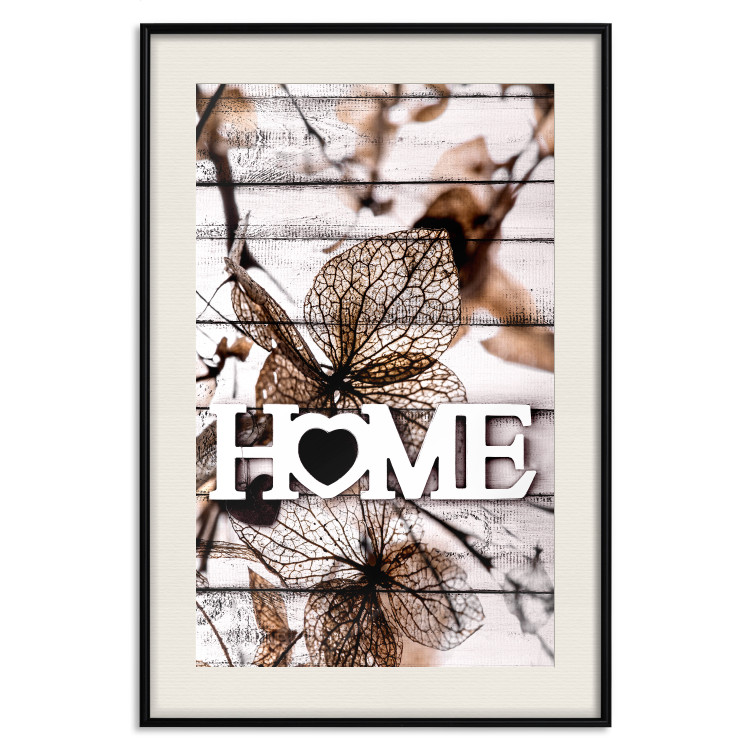 Poster Living Home - autumn composition with a white inscription and flowers in the background 118287 additionalImage 18