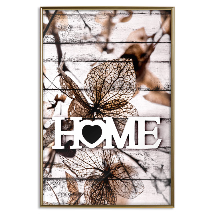 Poster Living Home - autumn composition with a white inscription and flowers in the background 118287 additionalImage 15