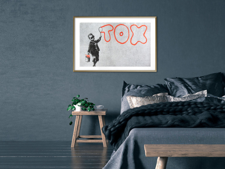 Wall Poster Toxic - industrial graffiti in Banksy style with a boy and a sign 118787 additionalImage 15