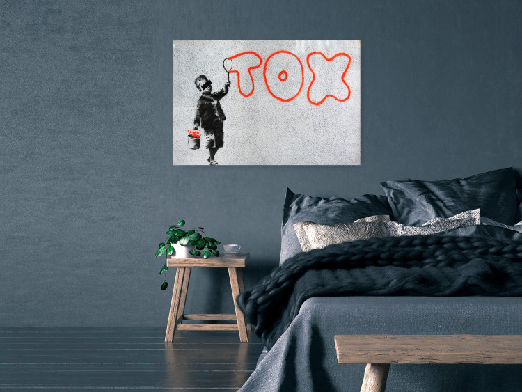 Wall Poster Toxic - industrial graffiti in Banksy style with a boy and a sign 118787 additionalImage 23