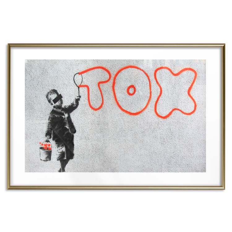 Wall Poster Toxic - industrial graffiti in Banksy style with a boy and a sign 118787 additionalImage 16