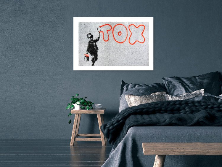 Wall Poster Toxic - industrial graffiti in Banksy style with a boy and a sign 118787 additionalImage 2