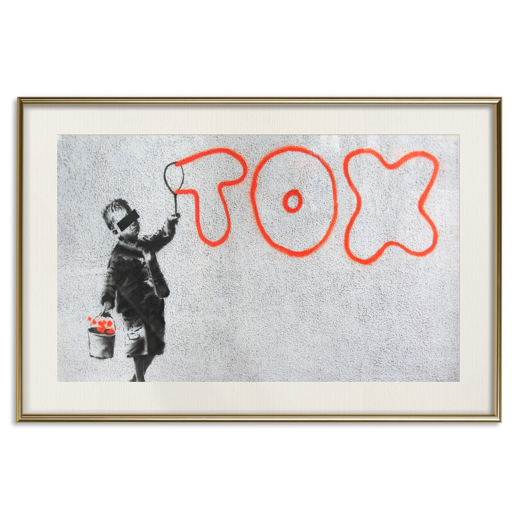 Wall Poster Toxic - industrial graffiti in Banksy style with a boy and a sign 118787 additionalImage 19