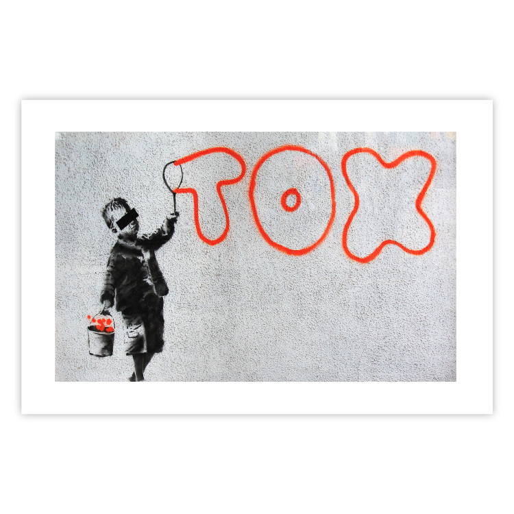 Wall Poster Toxic - industrial graffiti in Banksy style with a boy and a sign 118787 additionalImage 25