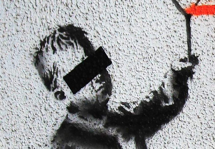 Wall Poster Toxic - industrial graffiti in Banksy style with a boy and a sign 118787 additionalImage 11