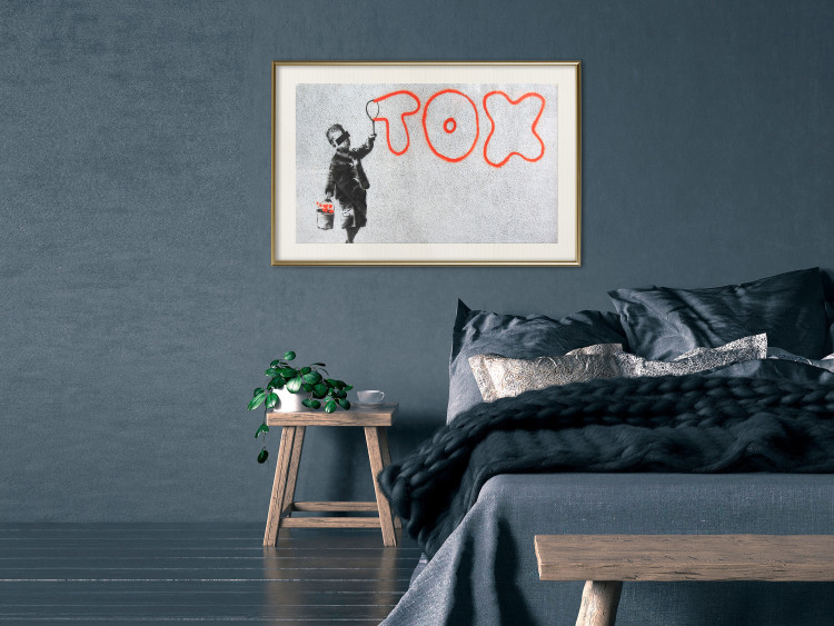 Wall Poster Toxic - industrial graffiti in Banksy style with a boy and a sign 118787 additionalImage 21