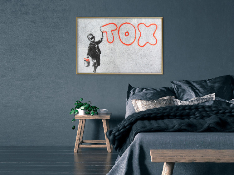 Wall Poster Toxic - industrial graffiti in Banksy style with a boy and a sign 118787 additionalImage 7