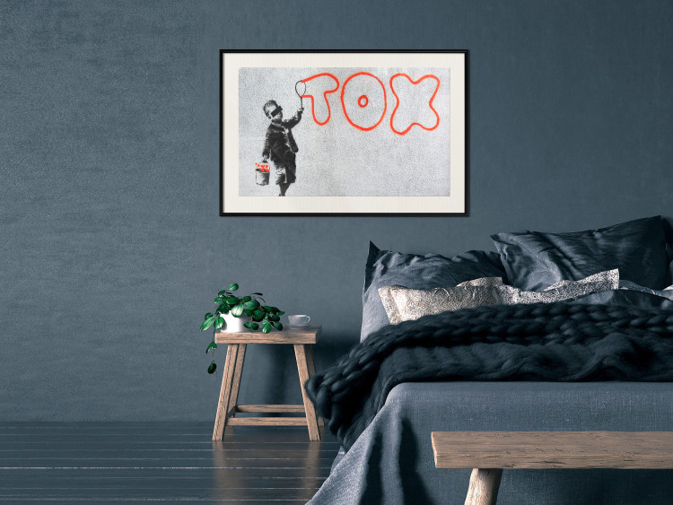 Wall Poster Toxic - industrial graffiti in Banksy style with a boy and a sign 118787 additionalImage 22
