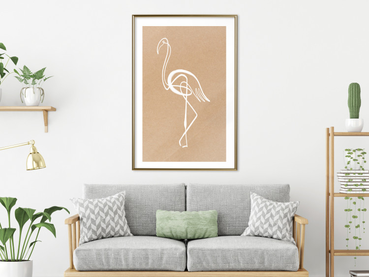 Poster White Flamingo - delicate line art with a bird on a uniform beige background 118987 additionalImage 15
