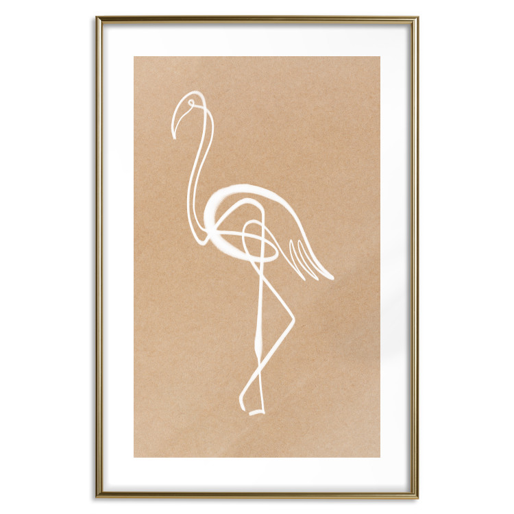 Poster White Flamingo - delicate line art with a bird on a uniform beige background 118987 additionalImage 16
