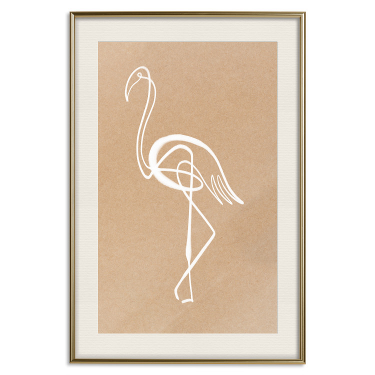 Poster White Flamingo - delicate line art with a bird on a uniform beige background 118987 additionalImage 19