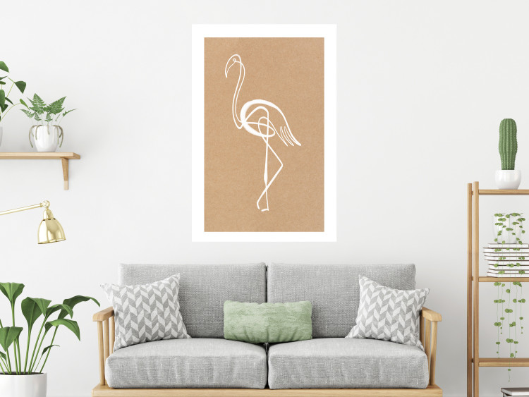 Poster White Flamingo - delicate line art with a bird on a uniform beige background 118987 additionalImage 2
