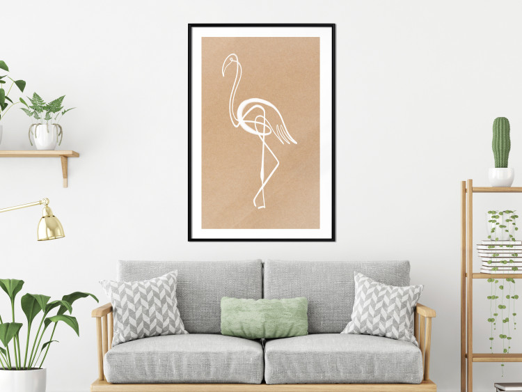 Poster White Flamingo - delicate line art with a bird on a uniform beige background 118987 additionalImage 6