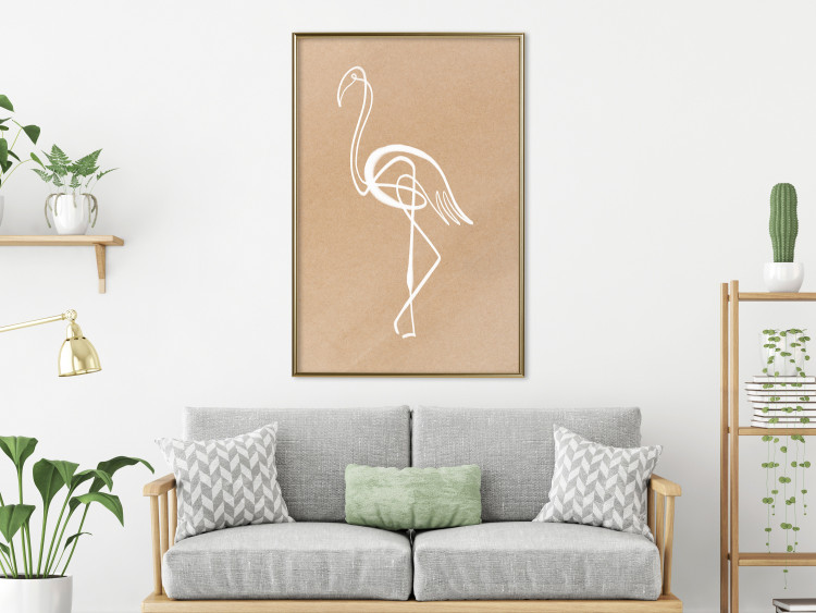 Poster White Flamingo - delicate line art with a bird on a uniform beige background 118987 additionalImage 7