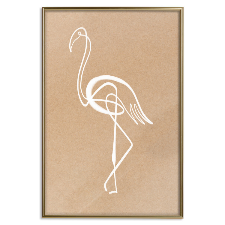 Poster White Flamingo - delicate line art with a bird on a uniform beige background 118987 additionalImage 20