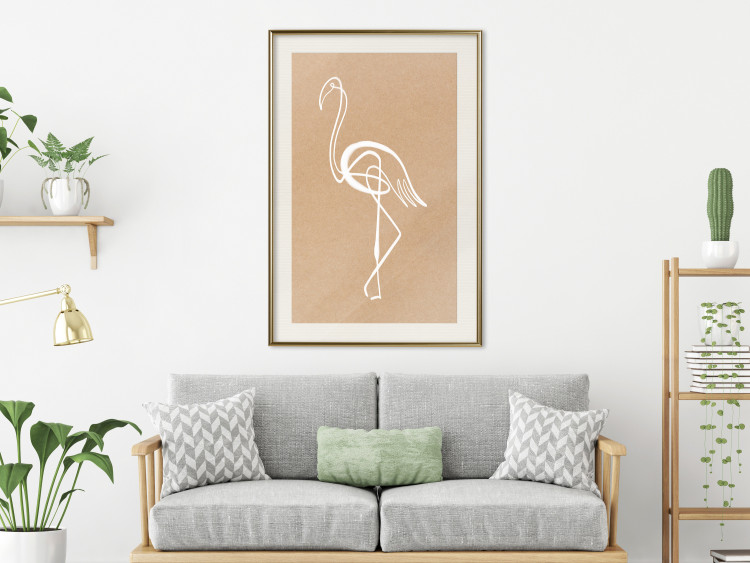 Poster White Flamingo - delicate line art with a bird on a uniform beige background 118987 additionalImage 21