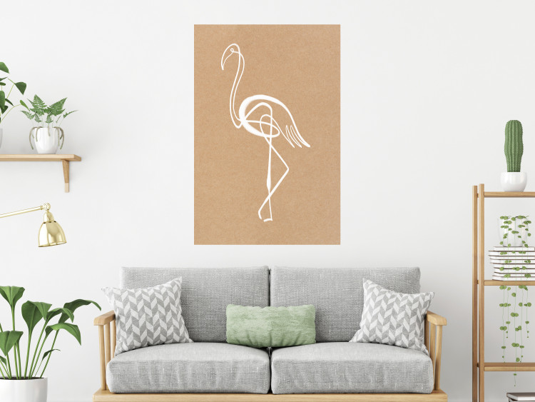 Poster White Flamingo - delicate line art with a bird on a uniform beige background 118987 additionalImage 17