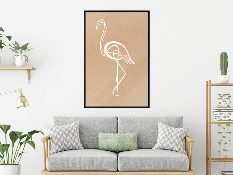 Poster White Flamingo - delicate line art with a bird on a uniform beige background 118987 additionalImage 5