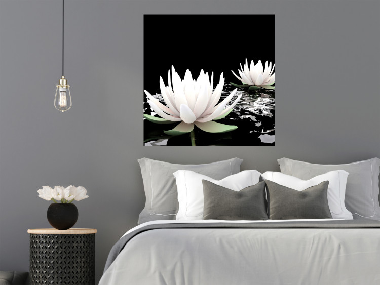 Poster Lotus Flowers - summer composition with white petals and leaves in a zen style 121887 additionalImage 23