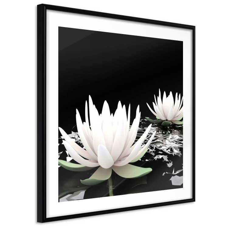 Poster Lotus Flowers - summer composition with white petals and leaves in a zen style 121887 additionalImage 11