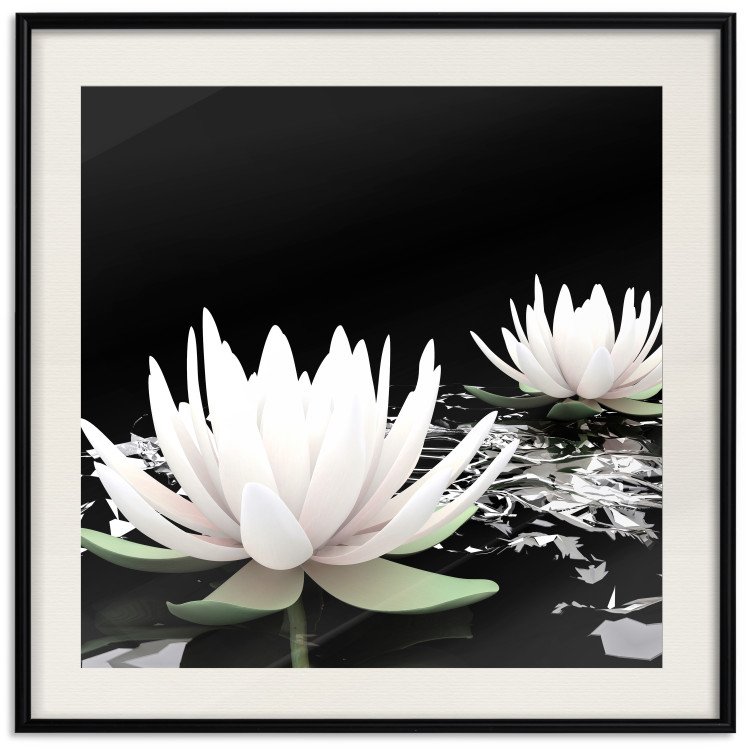 Poster Lotus Flowers - summer composition with white petals and leaves in a zen style 121887 additionalImage 18