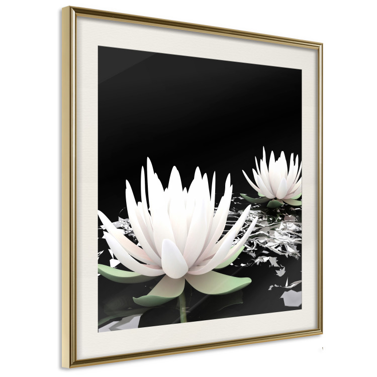Poster Lotus Flowers - summer composition with white petals and leaves in a zen style 121887 additionalImage 2