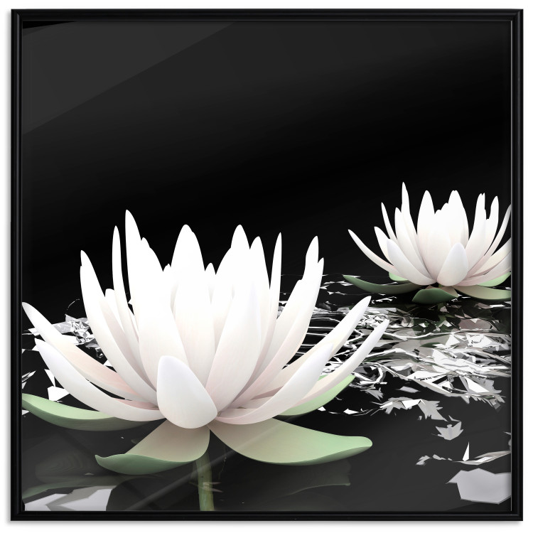 Poster Lotus Flowers - summer composition with white petals and leaves in a zen style 121887 additionalImage 18