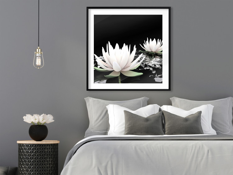 Poster Lotus Flowers - summer composition with white petals and leaves in a zen style 121887 additionalImage 4
