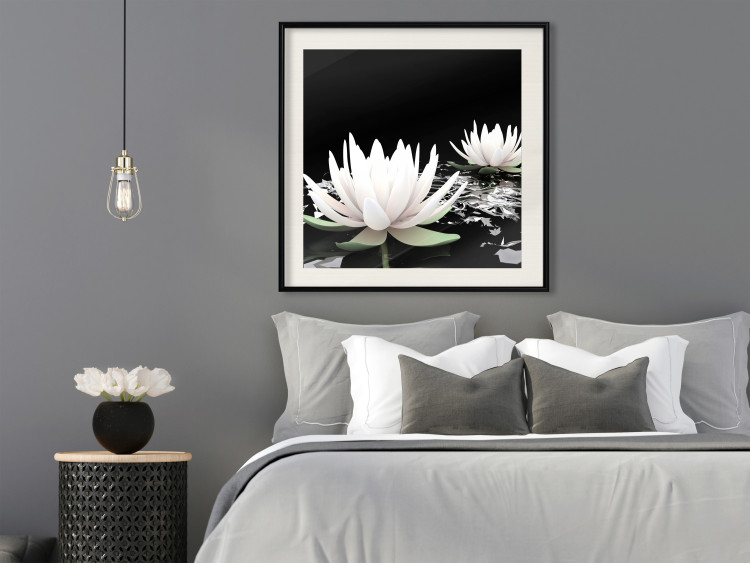 Poster Lotus Flowers - summer composition with white petals and leaves in a zen style 121887 additionalImage 22