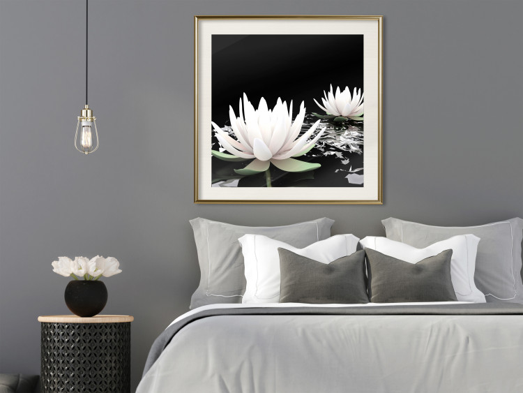 Poster Lotus Flowers - summer composition with white petals and leaves in a zen style 121887 additionalImage 21