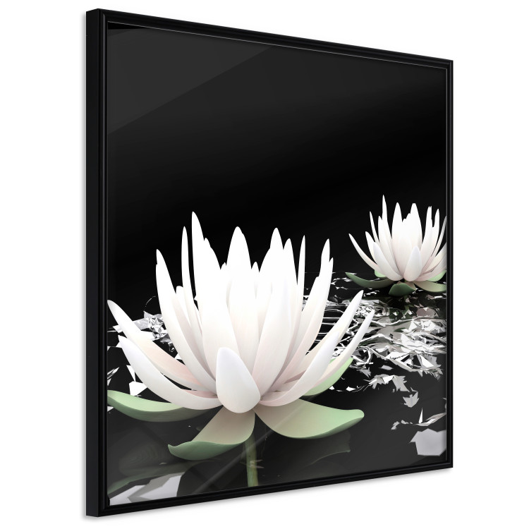 Poster Lotus Flowers - summer composition with white petals and leaves in a zen style 121887 additionalImage 12