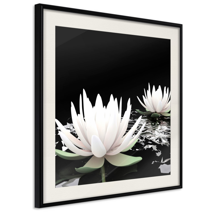 Poster Lotus Flowers - summer composition with white petals and leaves in a zen style 121887 additionalImage 3