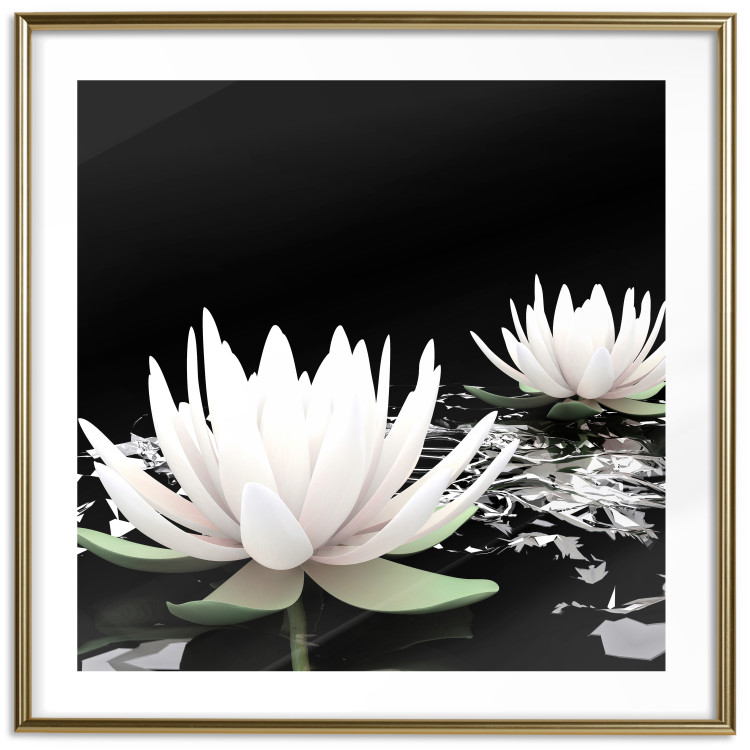 Poster Lotus Flowers - summer composition with white petals and leaves in a zen style 121887 additionalImage 16