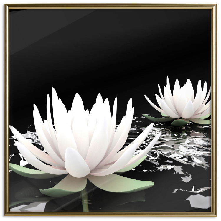 Poster Lotus Flowers - summer composition with white petals and leaves in a zen style 121887 additionalImage 20