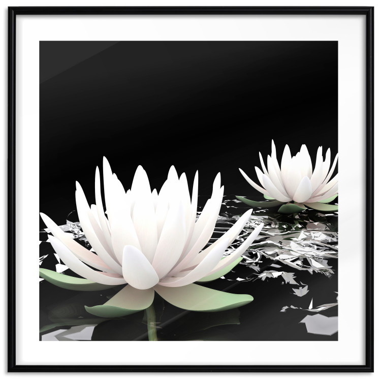 Poster Lotus Flowers - summer composition with white petals and leaves in a zen style 121887 additionalImage 17