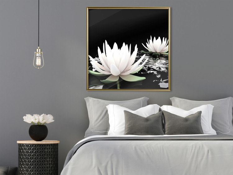 Poster Lotus Flowers - summer composition with white petals and leaves in a zen style 121887 additionalImage 5