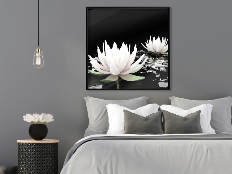 Poster Lotus Flowers - summer composition with white petals and leaves in a zen style 121887 additionalImage 5