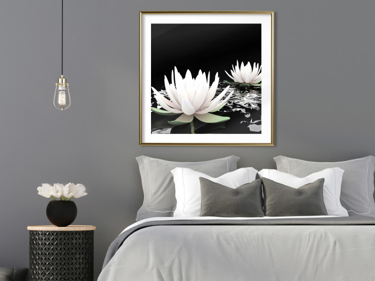 Poster Lotus Flowers - summer composition with white petals and leaves in a zen style 121887 additionalImage 13