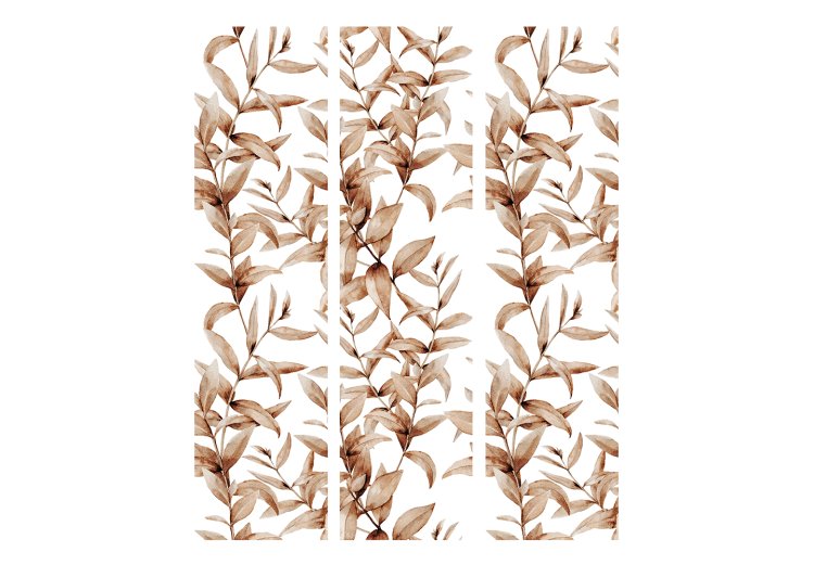 Room Separator Sepia Flora - brown rain of leafy ornaments on a white background 122987 additionalImage 3