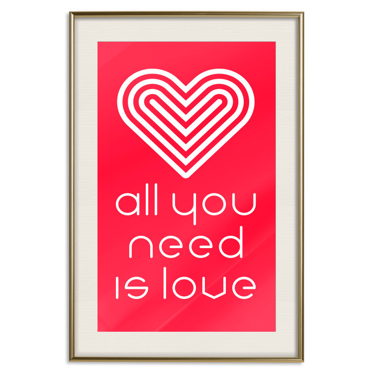 Wall Poster Let's Love - striped heart and English captions on red background 123587 additionalImage 19