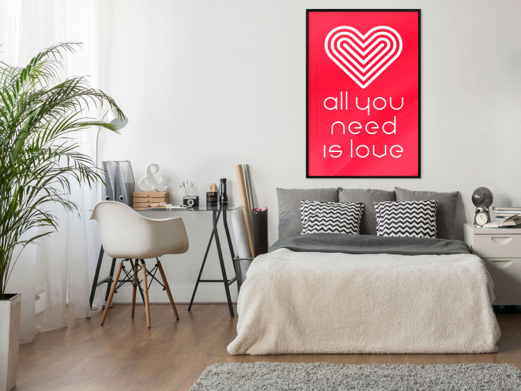Wall Poster Let's Love - striped heart and English captions on red background 123587 additionalImage 5