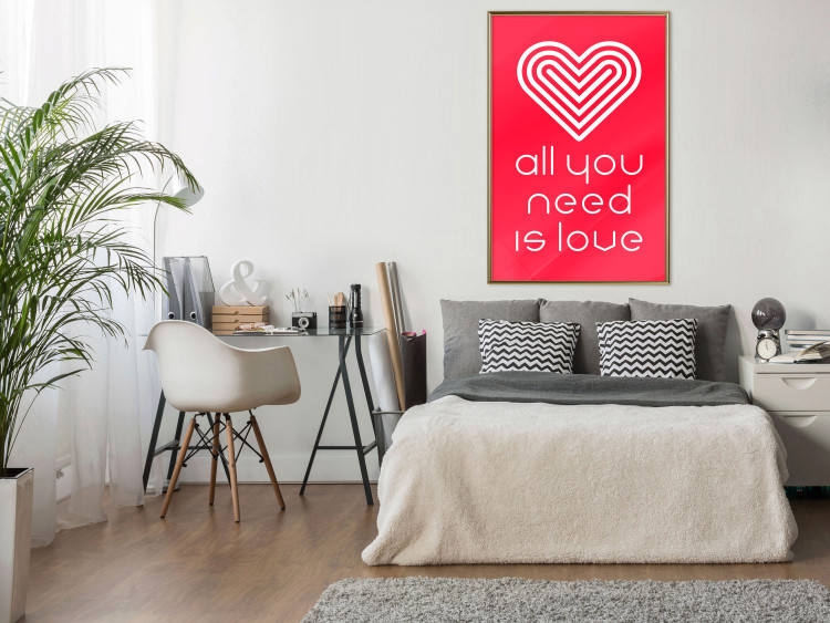 Wall Poster Let's Love - striped heart and English captions on red background 123587 additionalImage 7