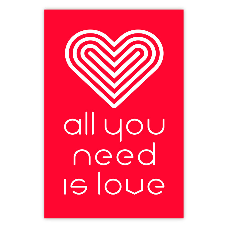 Wall Poster Let's Love - striped heart and English captions on red background 123587