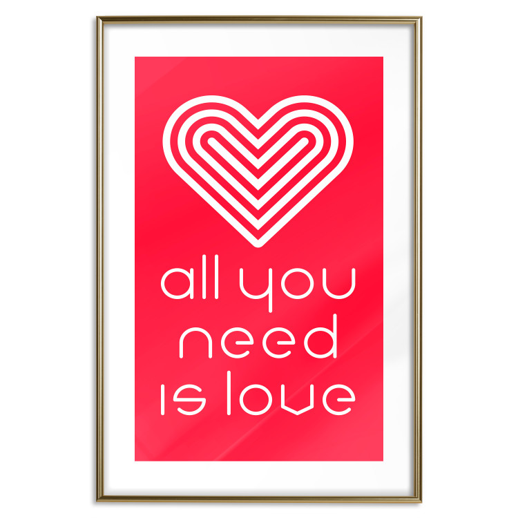 Wall Poster Let's Love - striped heart and English captions on red background 123587 additionalImage 16