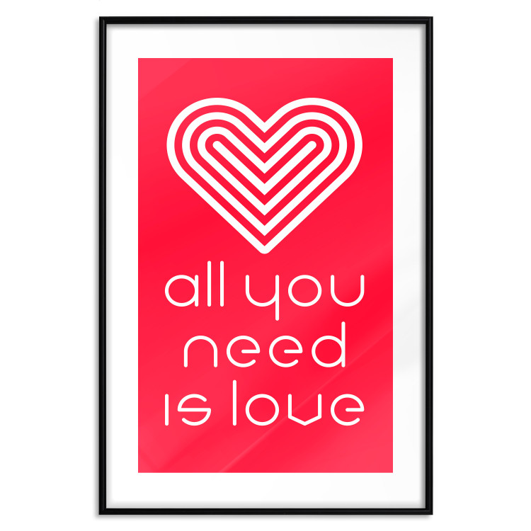 Wall Poster Let's Love - striped heart and English captions on red background 123587 additionalImage 17