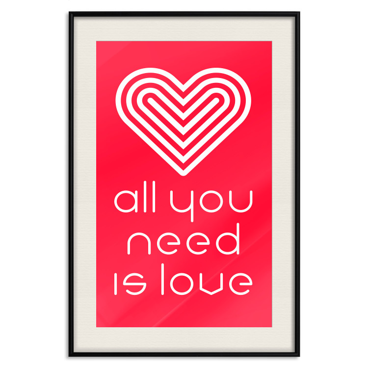 Wall Poster Let's Love - striped heart and English captions on red background 123587 additionalImage 18