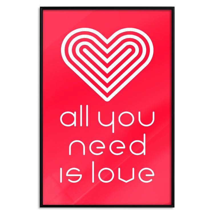 Wall Poster Let's Love - striped heart and English captions on red background 123587 additionalImage 24